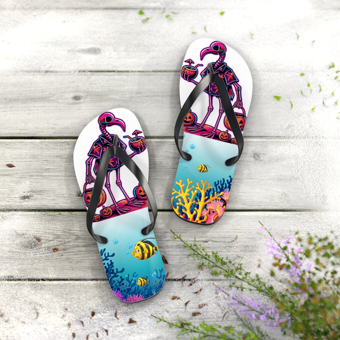 Halloween Themed Flip Flops, Fun Beach Shoes, Summer Footwear, Unique Gift, Party Essential